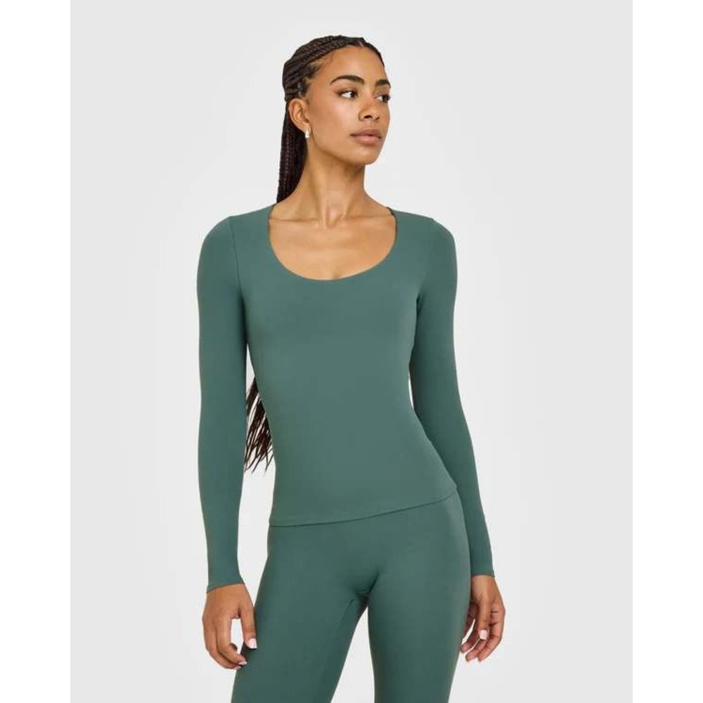 New Oner Active SoftMotion Scoop Neck Long Sleeve Top Iced Green Built In Bra/S